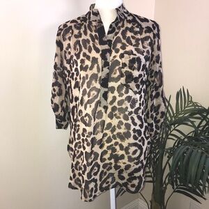 Agaci Sheer Leopard Animal Print Tunic Top (9A) M